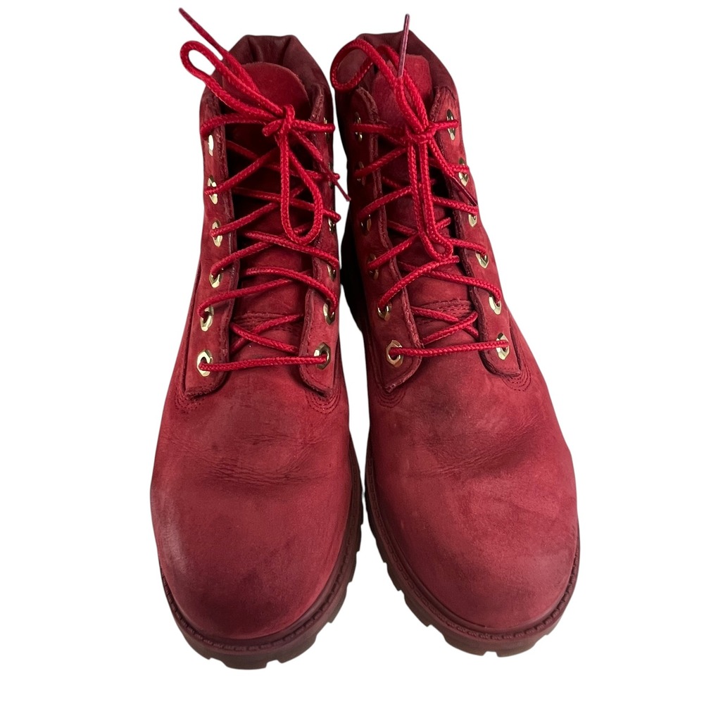 Timberland Boys 6 Inch Premium Waterproof Red‎ Nubuck Boots A1KRD Size 5